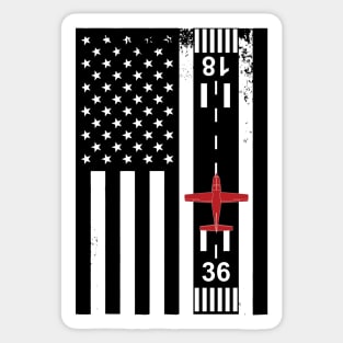 Patriotic Aviation, US flag with airplane and airport Sticker